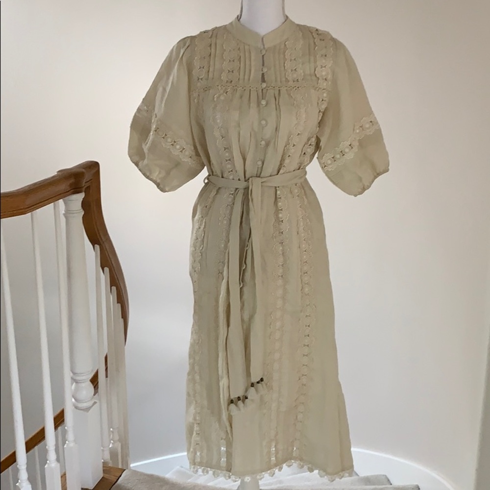 Brand New Beautifully embellished linen midi dress